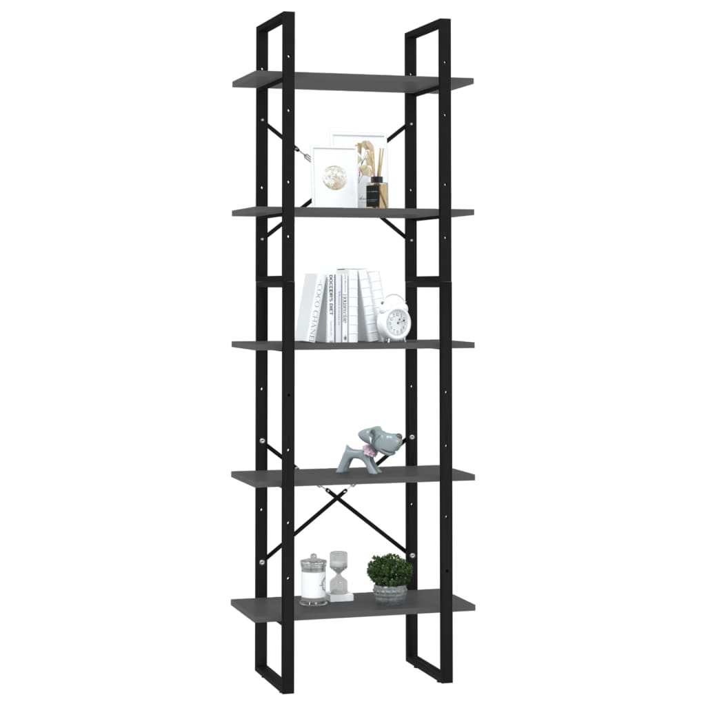 vidaXL Libreria a 5 Ripiani Grigia 60x30x175 cm in Legno Multistrato