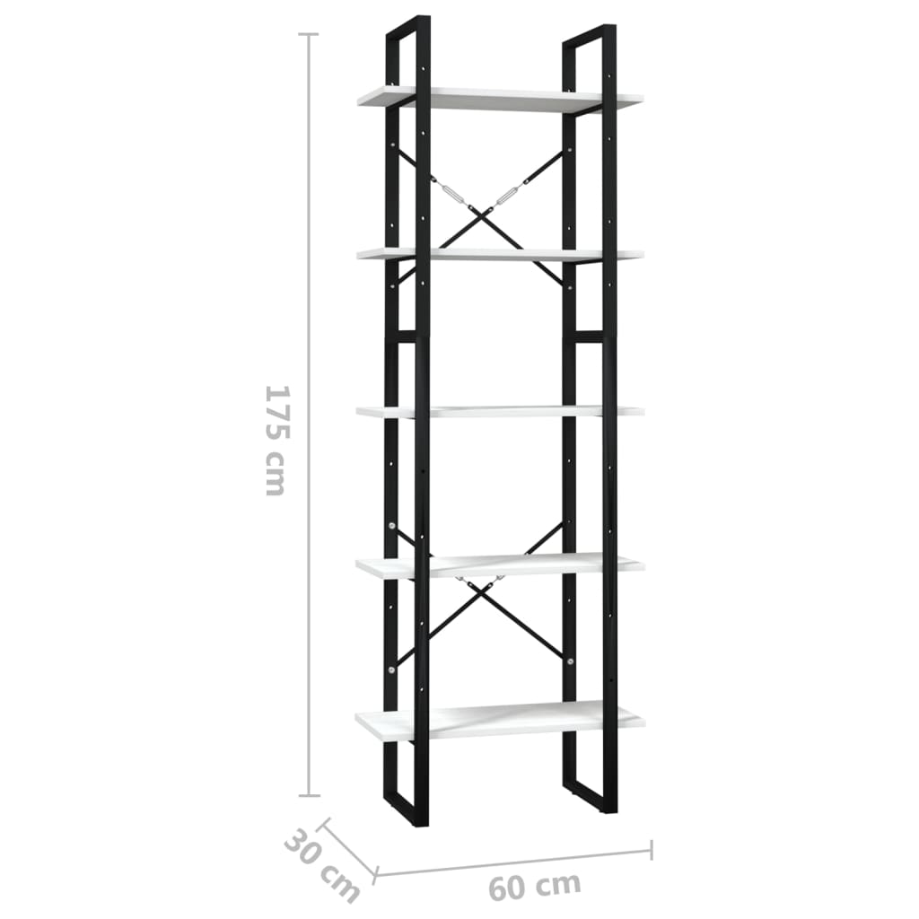 vidaXL Libreria a 5 Ripiani Bianca 60x30x175 cm in Legno di Pino