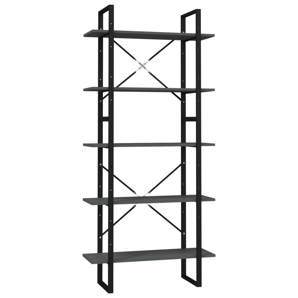 vidaXL Libreria a 5 Ripiani Grigia 80x30x175 cm in Legno Multistrato