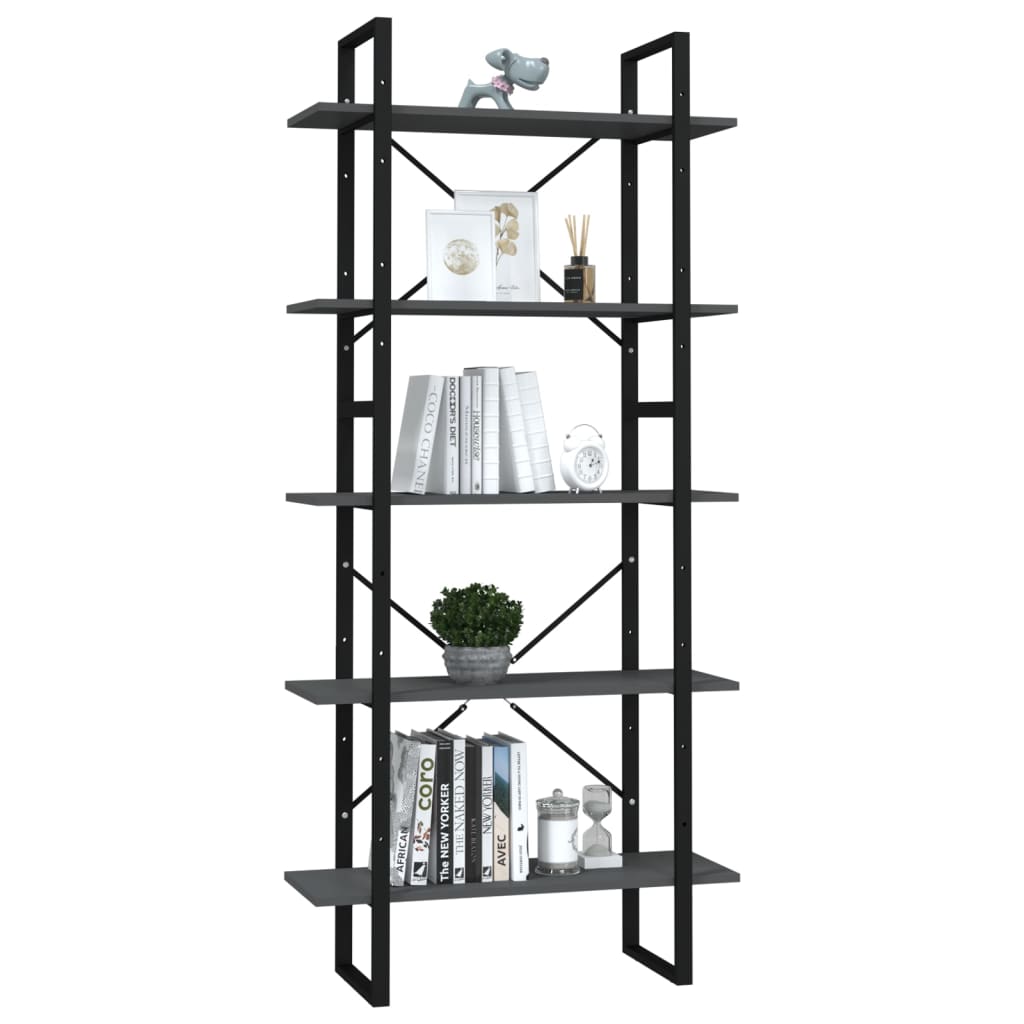 vidaXL Libreria a 5 Ripiani Grigia 80x30x175 cm in Legno Multistrato