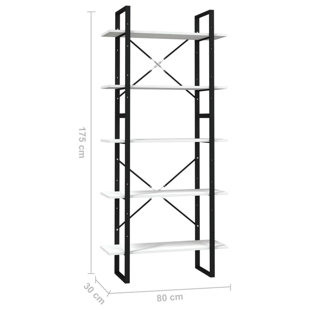vidaXL Libreria a 5 Ripiani Bianca 80x30x175 cm in Legno di Pino