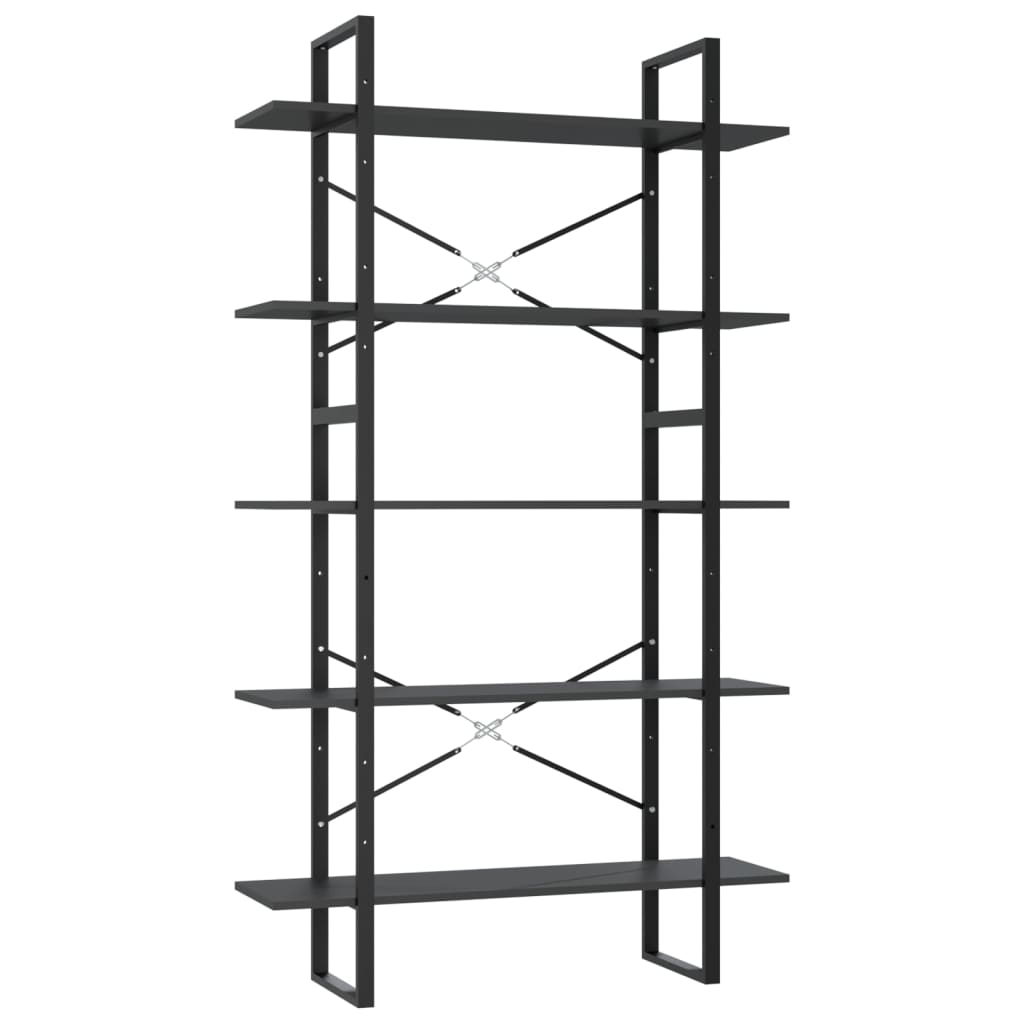 vidaXL Libreria a 5 Ripiani Grigia 100x30x175 cm in Legno Multistrato