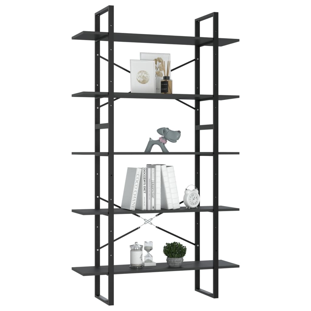 vidaXL Libreria a 5 Ripiani Grigia 100x30x175 cm in Legno Multistrato