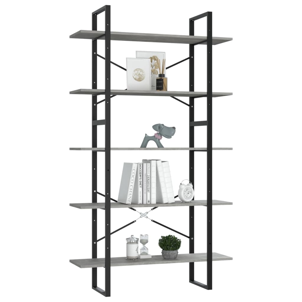 vidaXL Libreria a 5 Ripiani Grigio Cemento 100x30x175cm in Multistrato