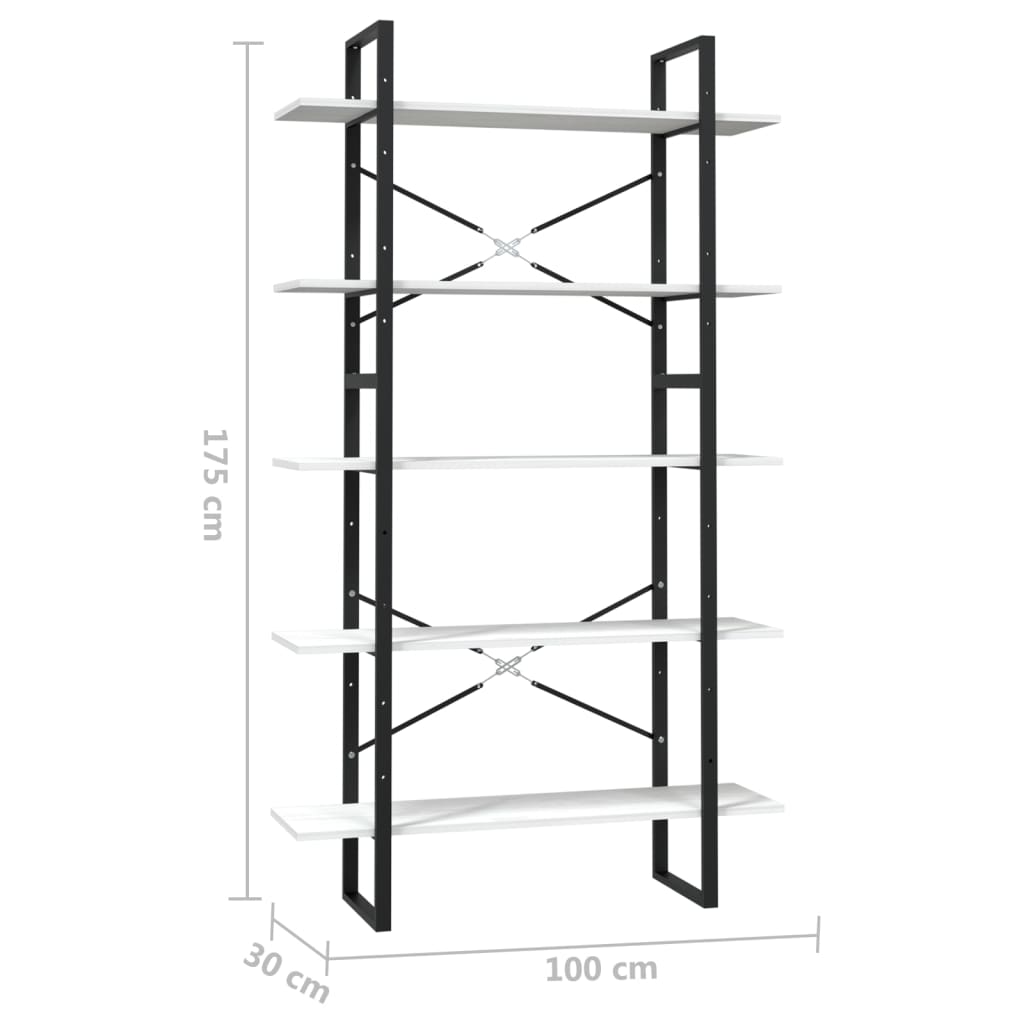 vidaXL Libreria a 5 Ripiani Bianca 100x30x175 cm in Legno di Pino