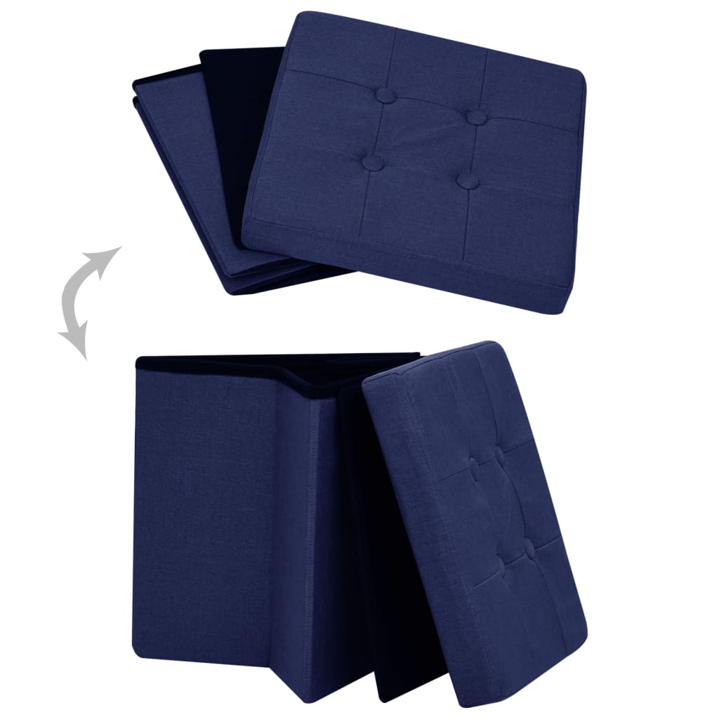 vidaXL Sgabello con Contenitore Pieghevole Blu in Simil Lino