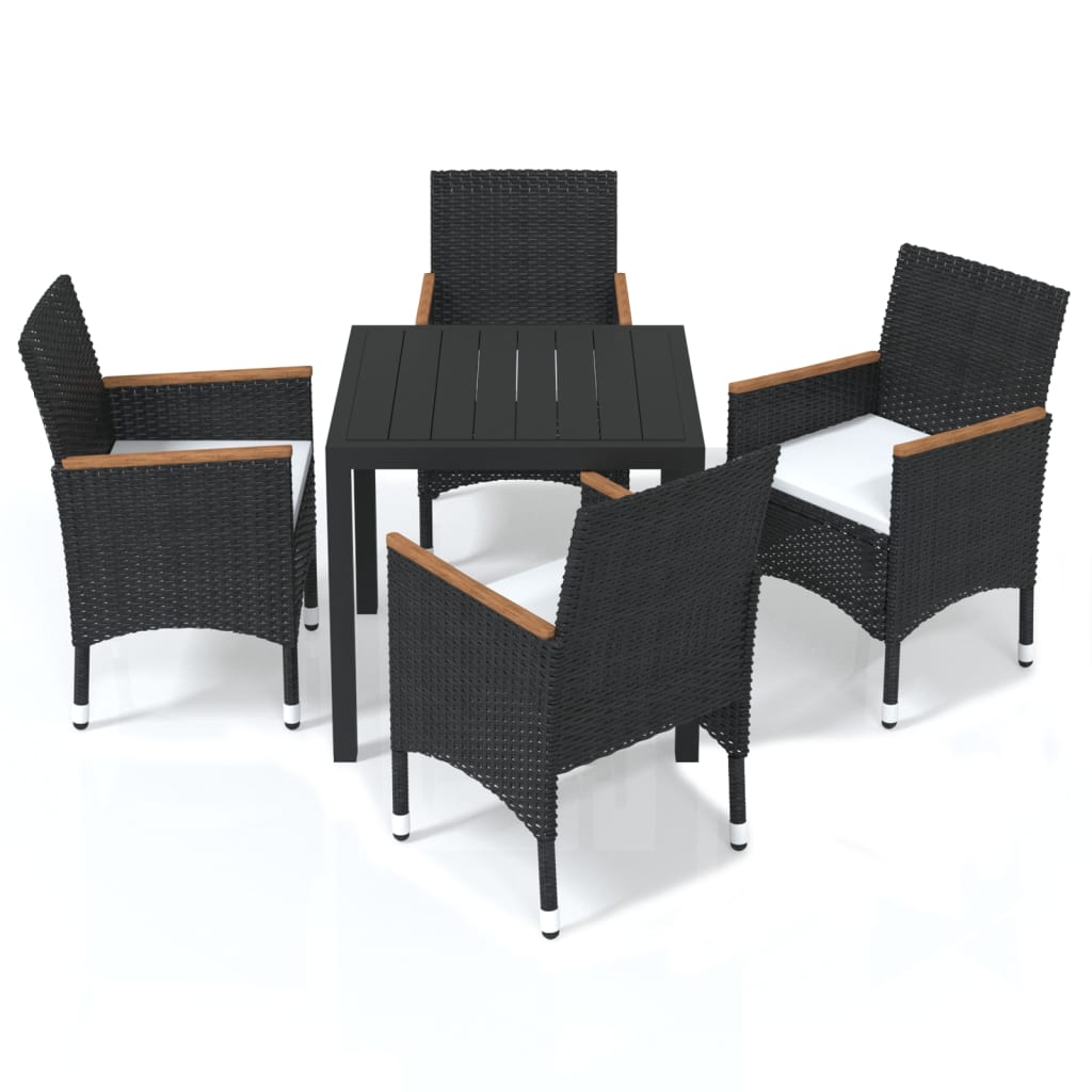 vidaXL Set da Pranzo per Giardino 5 pz con Cuscini Polyrattan Nero