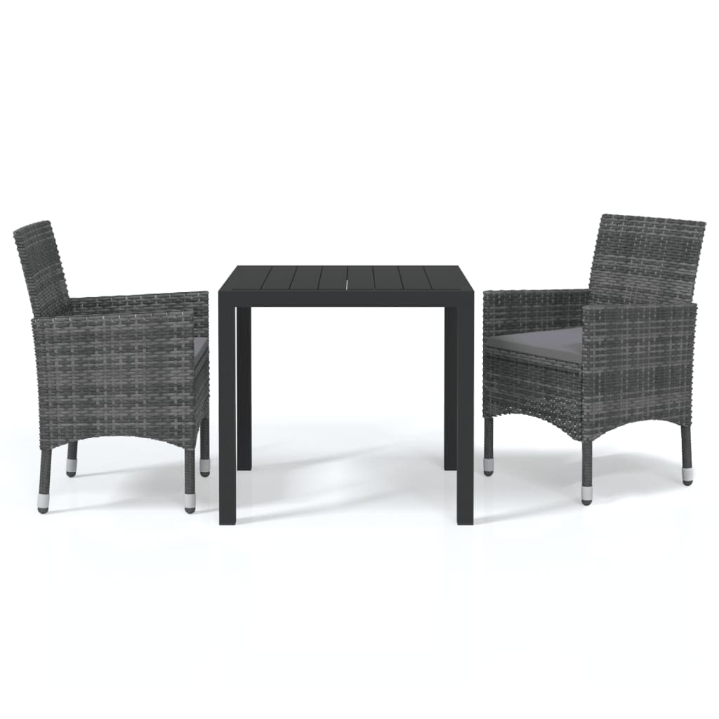 vidaXL Set da Pranzo per Giardino 3 pz con Cuscini Polyrattan Grigio