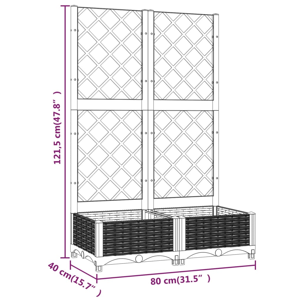 vidaXL Fioriera da Giardino e Graticcio Grigio Blu 80x40x121,5 cm PP VIDAXL