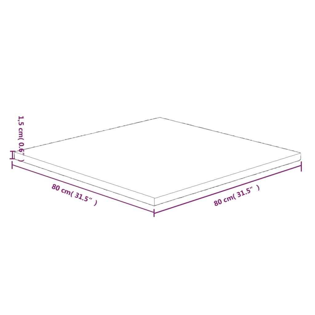 vidaXL Piano Tavolo Quadrato 80x80x1,5 cm Massello Rovere Non Trattato