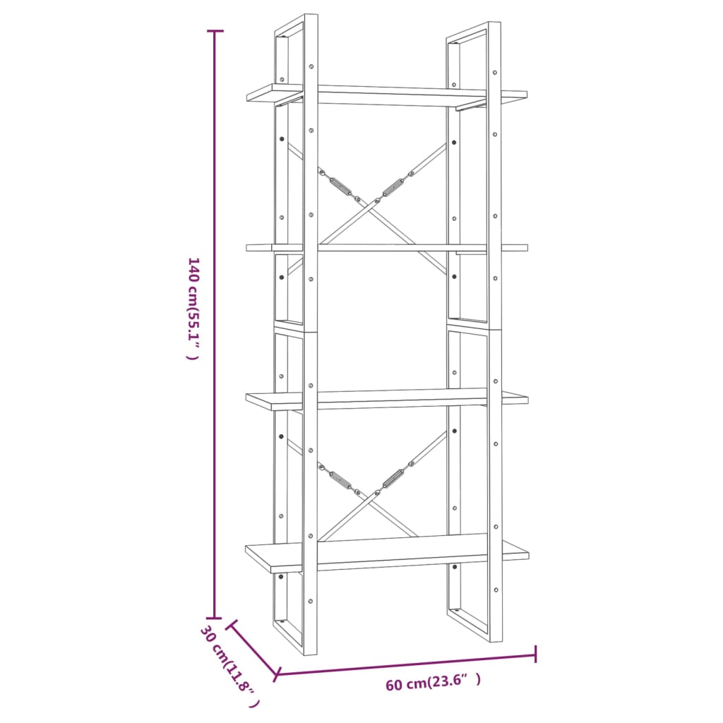 vidaXL Libreria 4 Ripiani Grigio Sonoma 60x30x140 cm Legno Multistrato VIDAXL