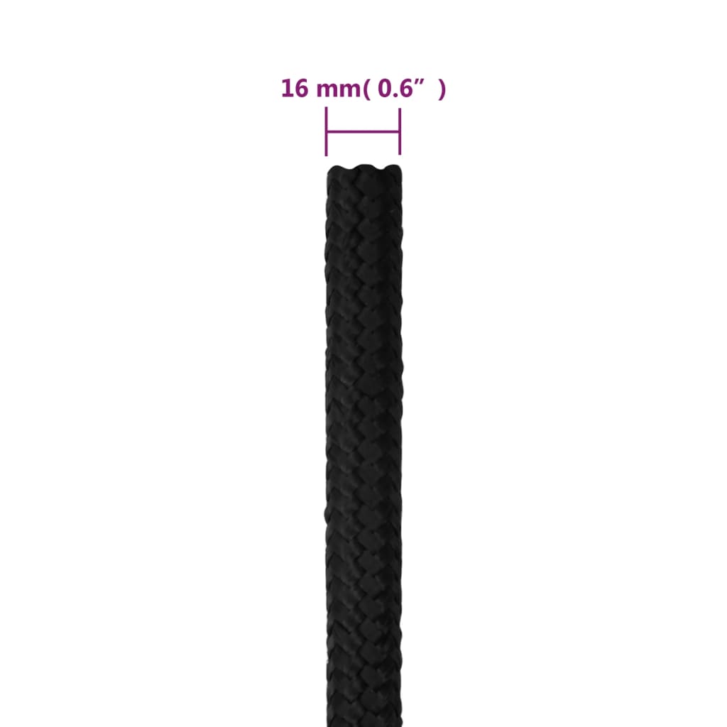 vidaXL Corda per barca Completamente Nera 16 mm 100 m in Polipropilene