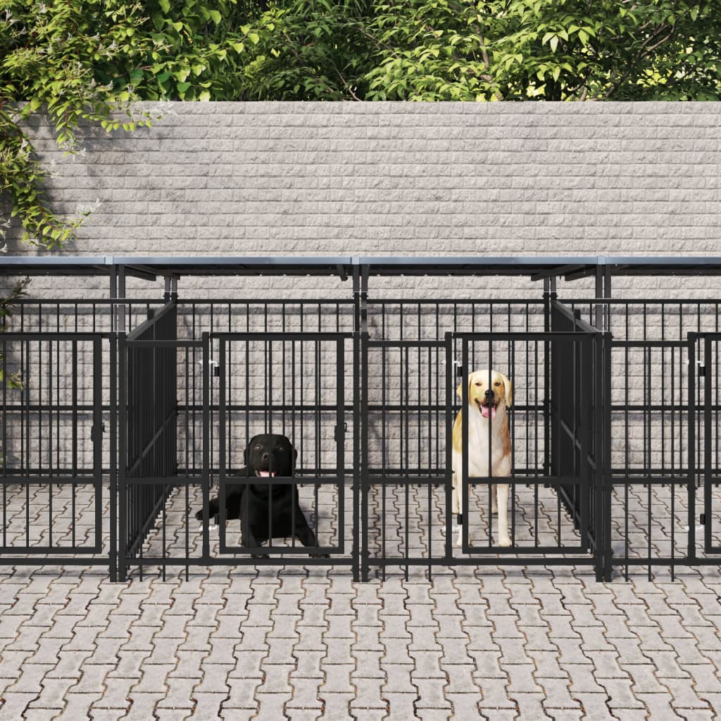vidaXL Gabbia per Cani da Esterno con Tetto in Acciaio 15,02 m²