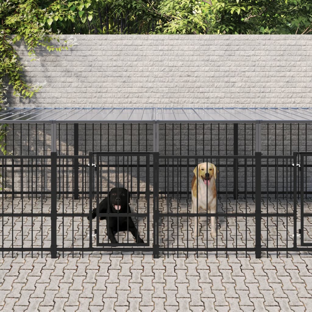 vidaXL Gabbia per Cani da Esterno con Tetto in Acciaio 15,02 m²