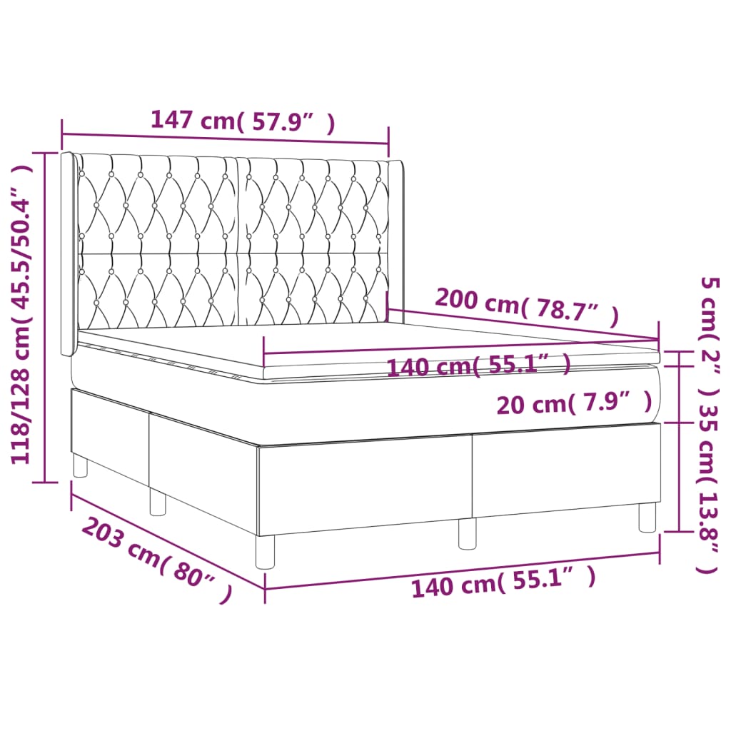 vidaXL Giroletto a Molle con Materasso Marrone Scuro 140x200cm Tessuto