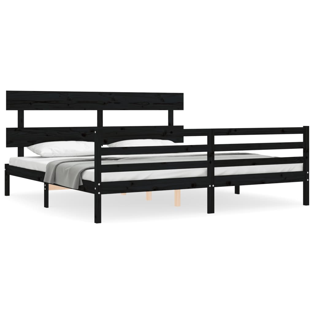 vidaXL Giroletto con Testiera Nero 200x200 cm in Legno Massello