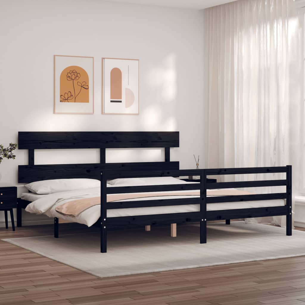 vidaXL Giroletto con Testiera Nero 200x200 cm in Legno Massello