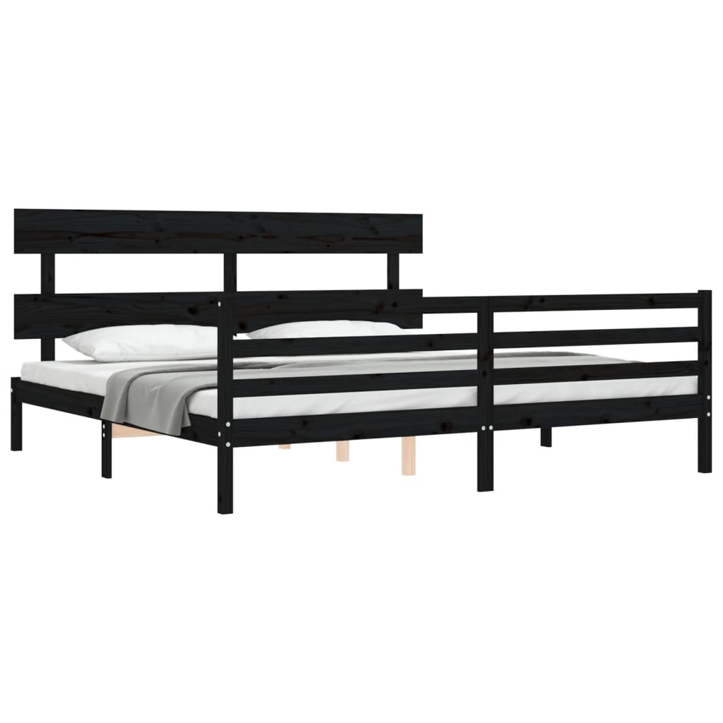 vidaXL Giroletto con Testiera Nero 200x200 cm in Legno Massello
