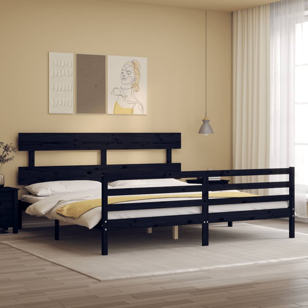 vidaXL Giroletto con Testiera Nero 200x200 cm in Legno Massello