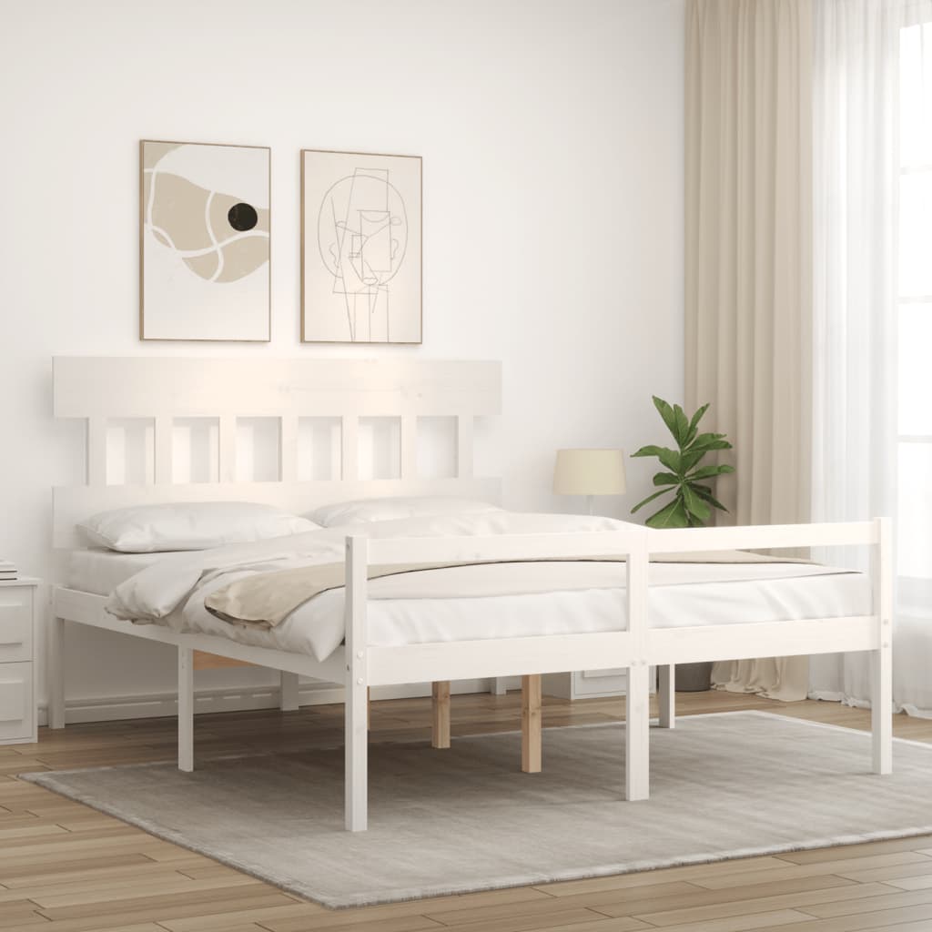 vidaXL Letto per Anziani con Testiera Bianco 160x200 cm Legno Massello