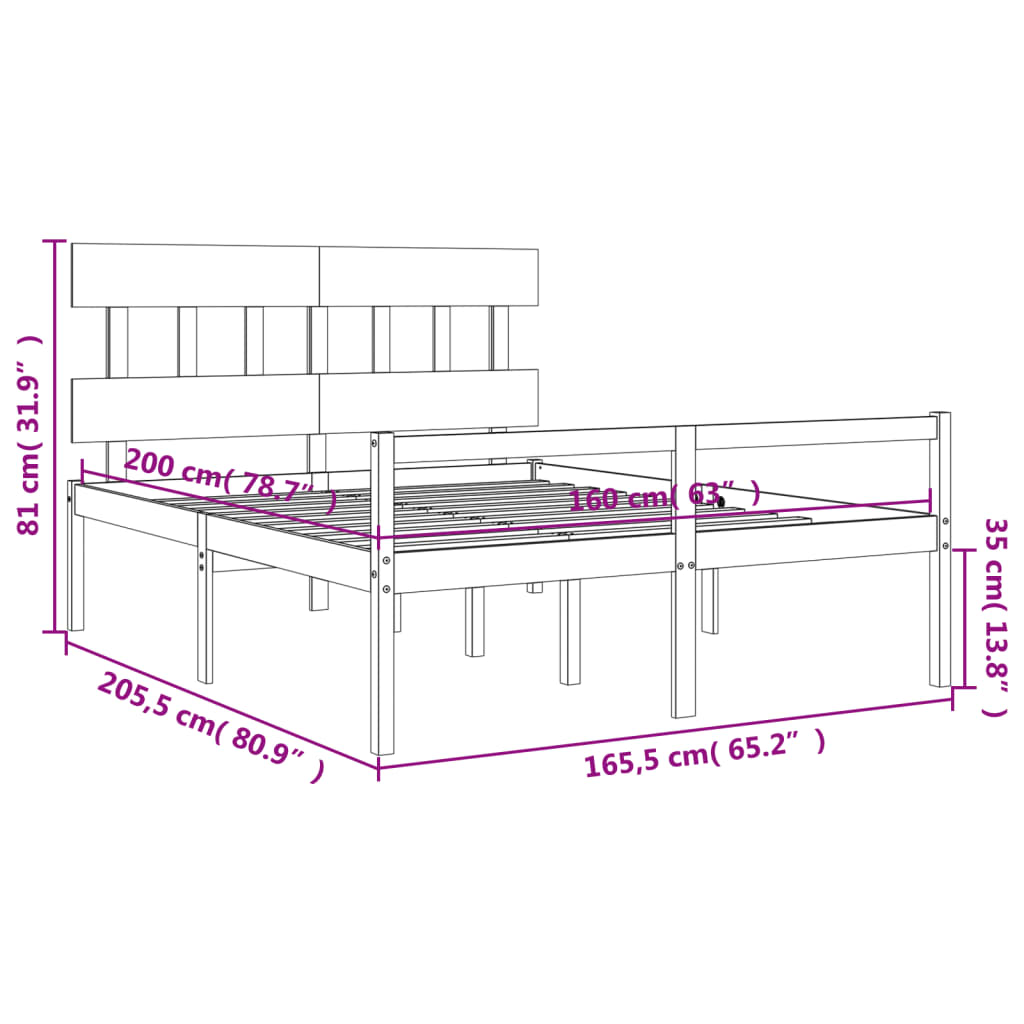 vidaXL Letto per Anziani con Testiera Bianco 160x200 cm Legno Massello
