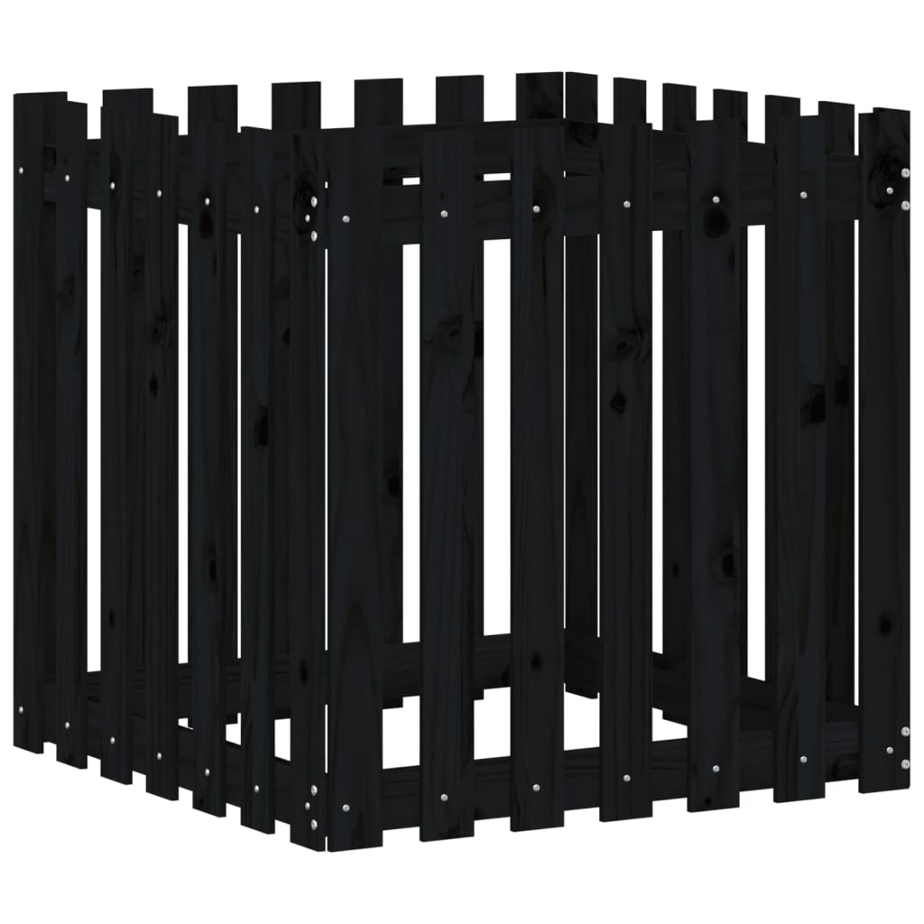 vidaXL Fioriera Giardino a Recinzione Nera 70x70x70 cm Massello Pino