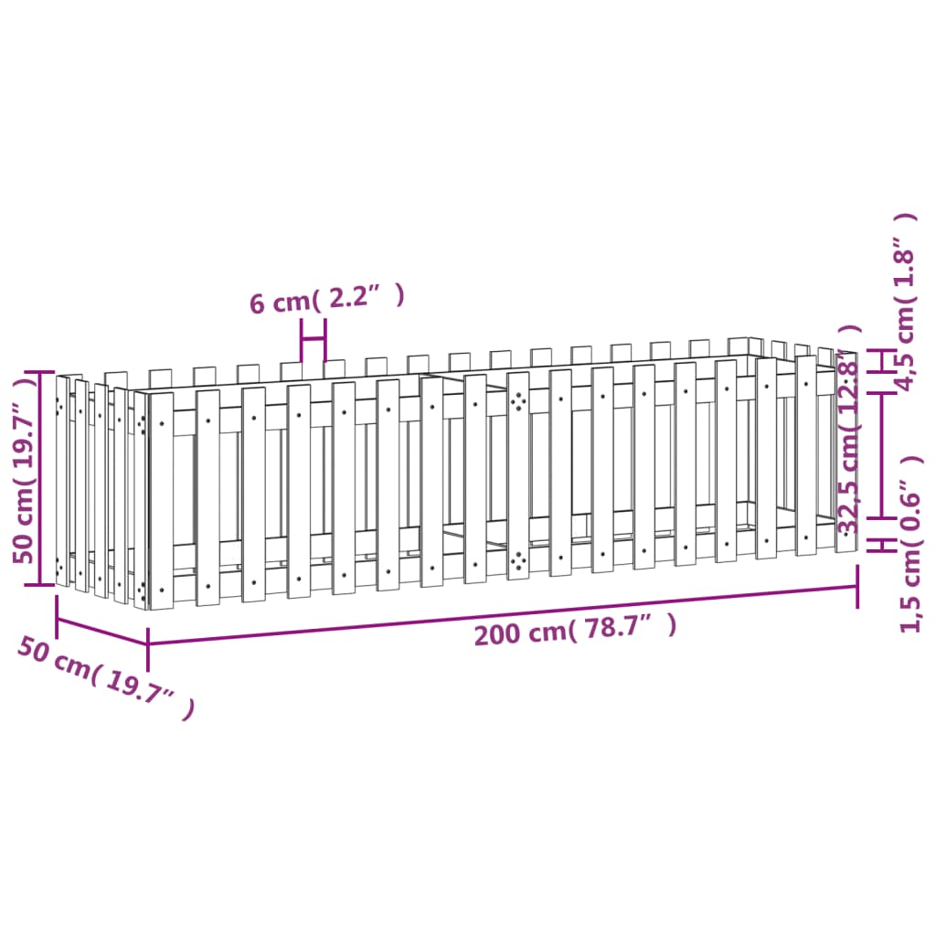 vidaXL Fioriera da Giardino Recinzione 200x50x50cm Massello Douglas VIDAXL