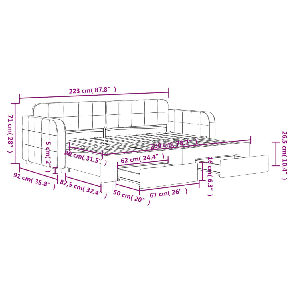 vidaXL Divano Letto Estraibile con Cassetti Blu 80x200 cm in Velluto