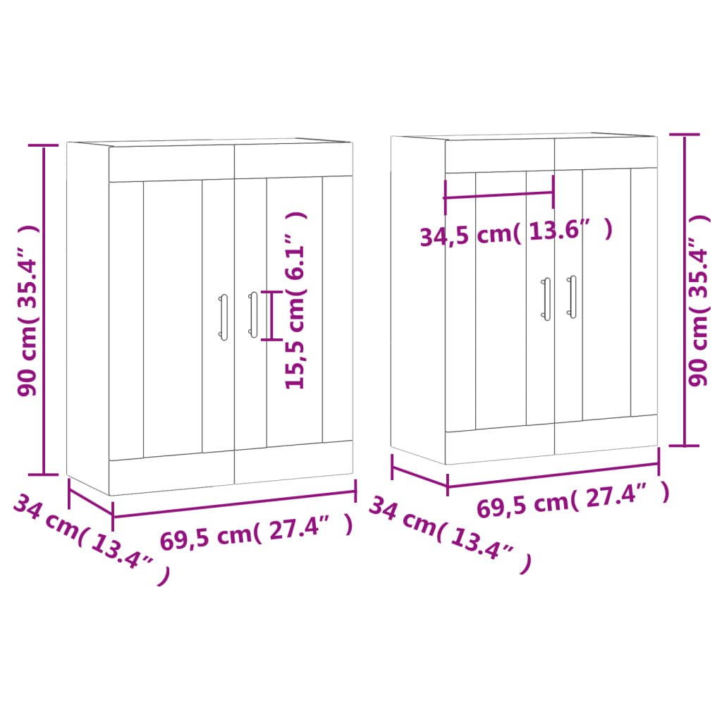 vidaXL Armadietti a Parete 2 pz Rovere Sonoma in Legno Multistrato