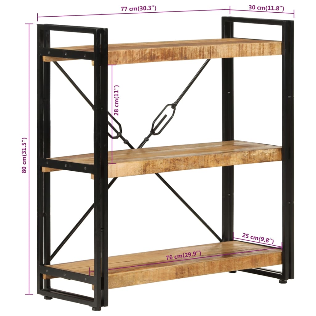 vidaXL Libreria 3 Livelli 77x30x80 cm Legno Massello di Mango e Ferro