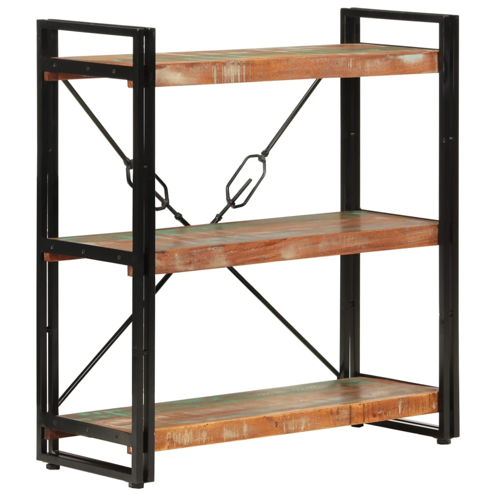 vidaXL Libreria 3 Livelli 77x30x80 cm Legno Massello Recupero e Ferro VIDAXL