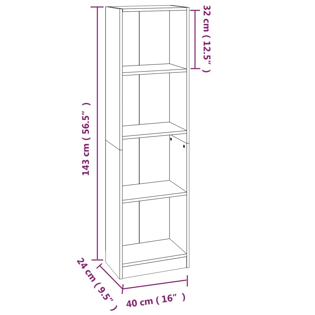vidaXL Libreria a 4 Ripiani Rovere Fumo 40x24x143 cm Legno Multistrato VIDAXL