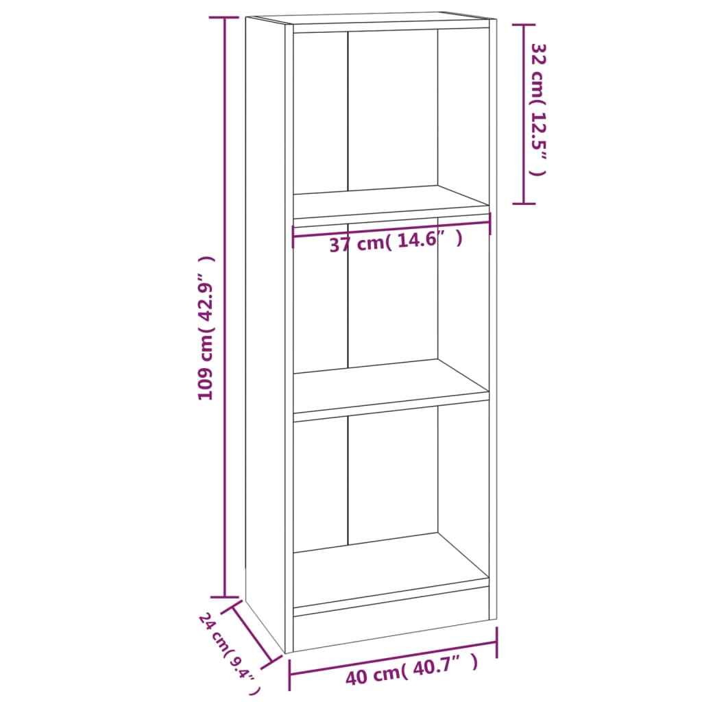 vidaXL Libreria a 3 Ripiani Rovere Fumo 40x24x109 cm Legno Multistrato