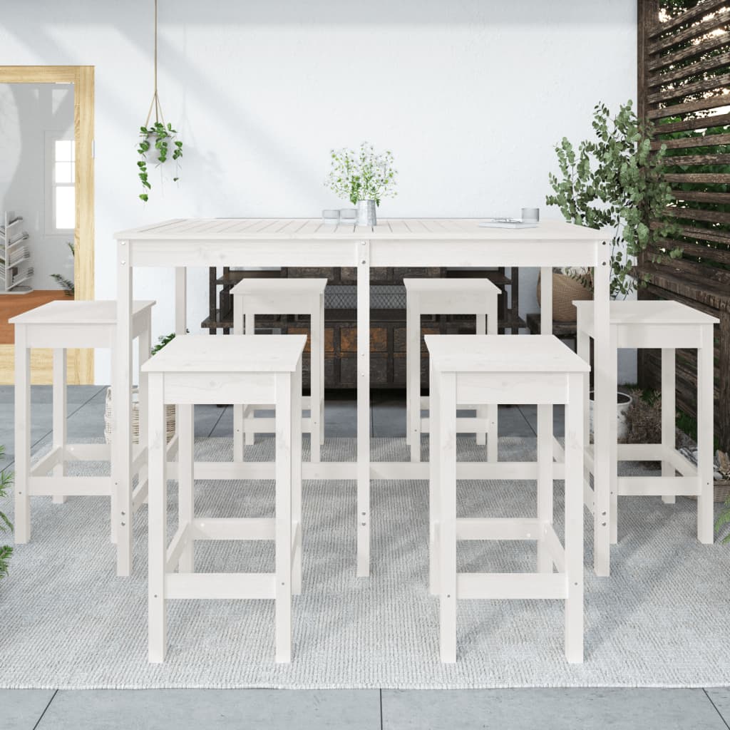 vidaXL Set Bar da Giardino 7 pz Bianco in Legno Massello di Pino