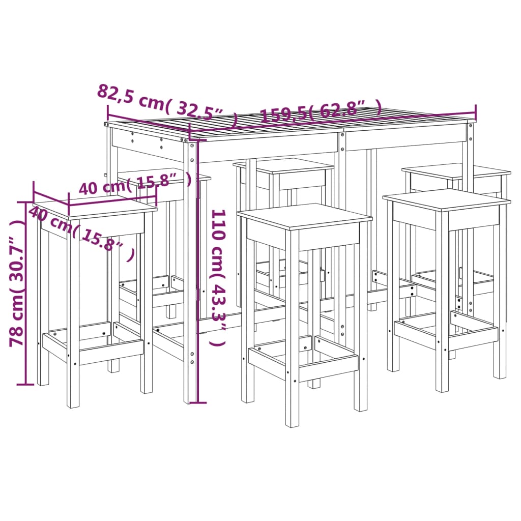 vidaXL Set Bar da Giardino 7 pz Bianco in Legno Massello di Pino