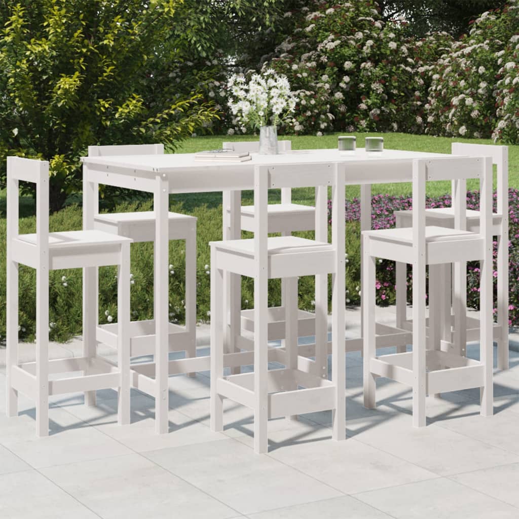 vidaXL Set Bar da Giardino 7 pz Bianco in Legno Massello di Pino