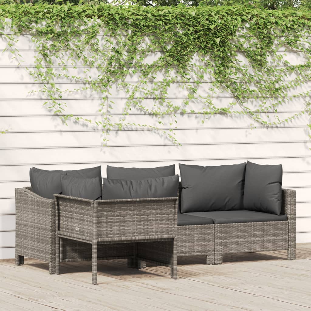 vidaXL Set Divani da Giardino 4 pz con Cuscini in Polyrattan Grigio