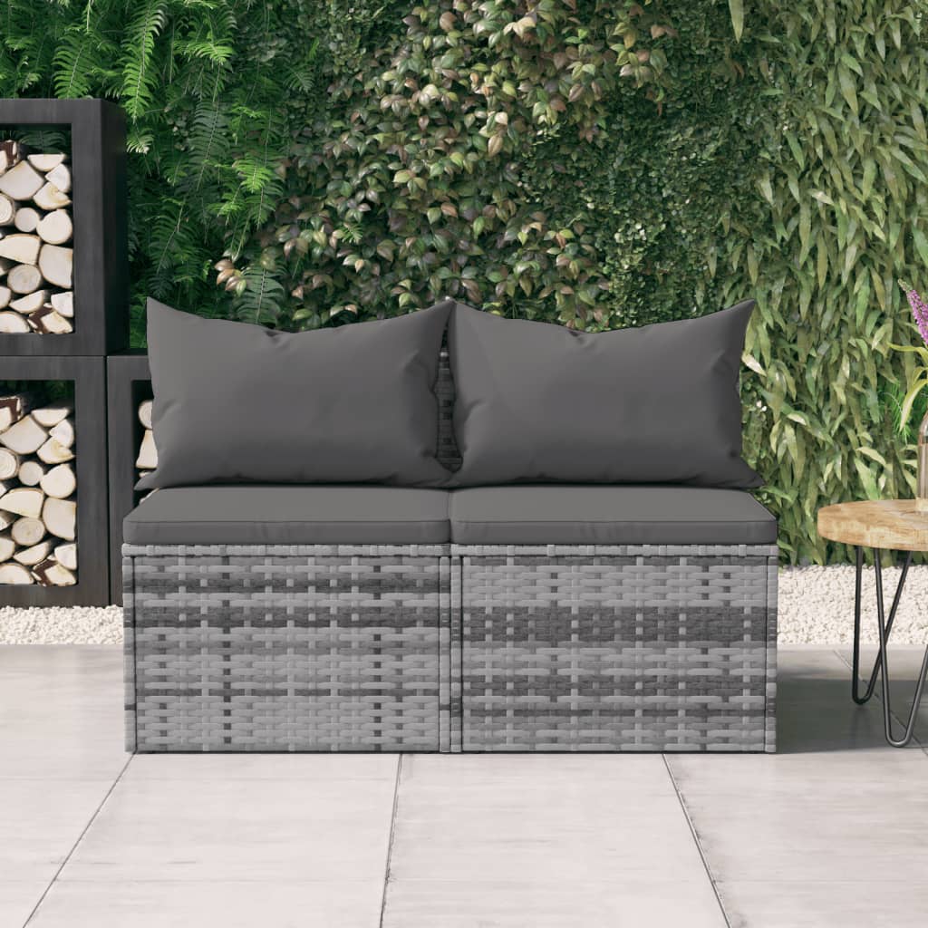 vidaXL Divani Centrali da Giardino con Cuscini 2pz Polyrattan Grigio