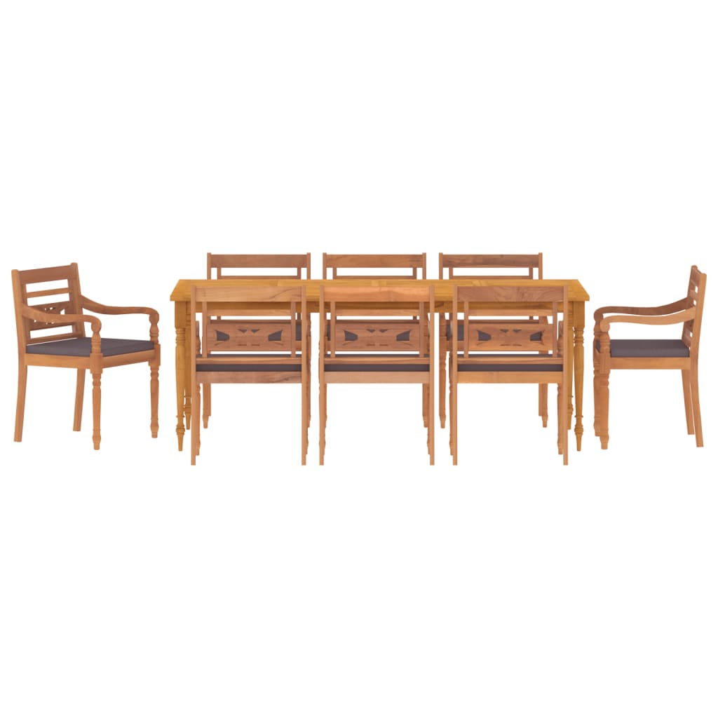 vidaXL Set Pranzo Giardino 9pz con Cuscini Grigio Scuro Massello Teak