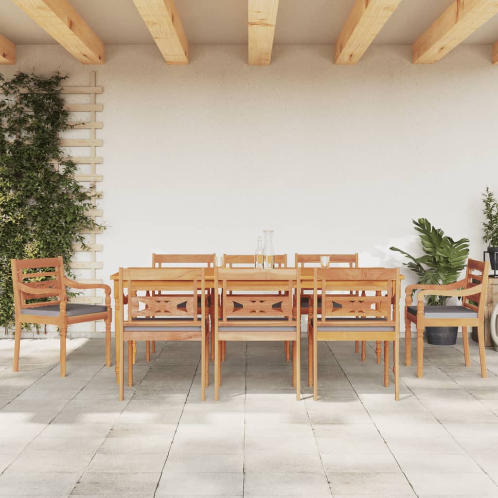 vidaXL Set Pranzo Giardino 9pz con Cuscini Grigio Scuro Massello Teak