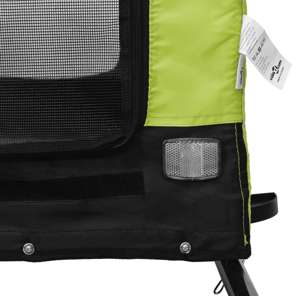 vidaXL Rimorchio da Bici per Animali Verde e Nero Oxford e Ferro