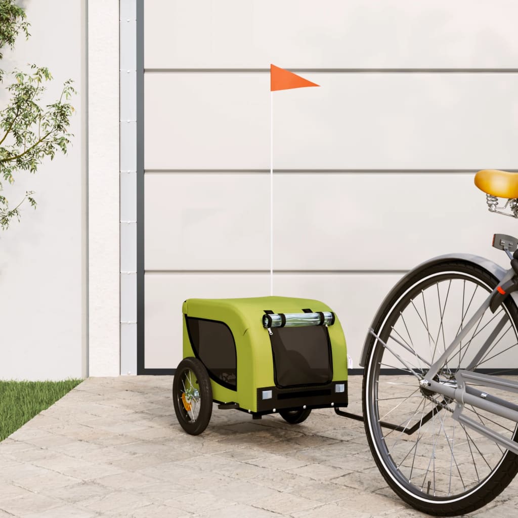 vidaXL Rimorchio da Bici per Animali Verde e Nero Oxford e Ferro