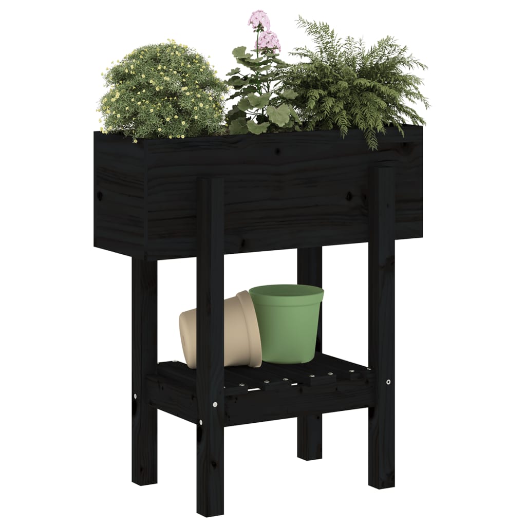 vidaXL Fioriera da Giardino Nera 62x30x69 cm Legno Massello di Pino