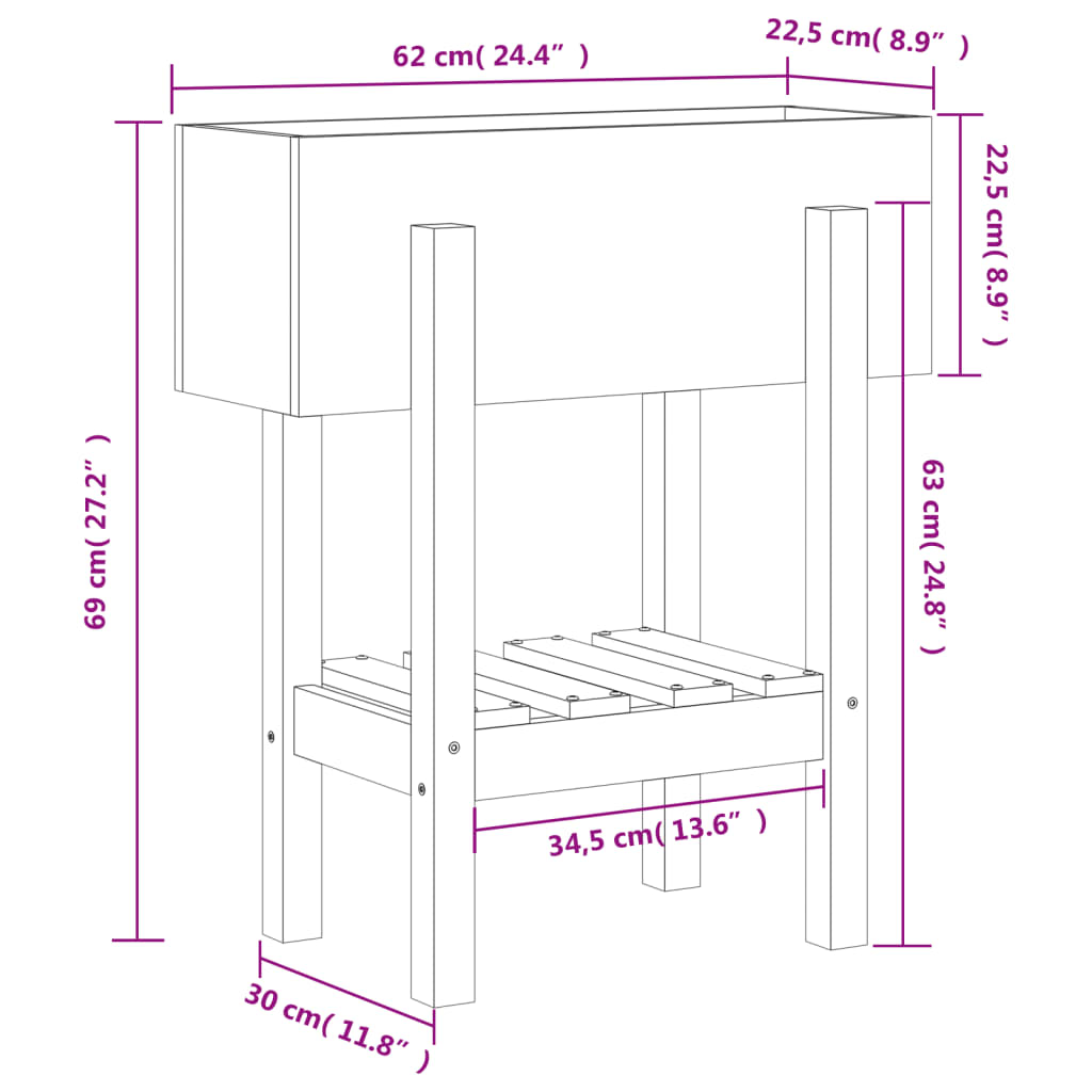 vidaXL Fioriera da Giardino Nera 62x30x69 cm Legno Massello di Pino