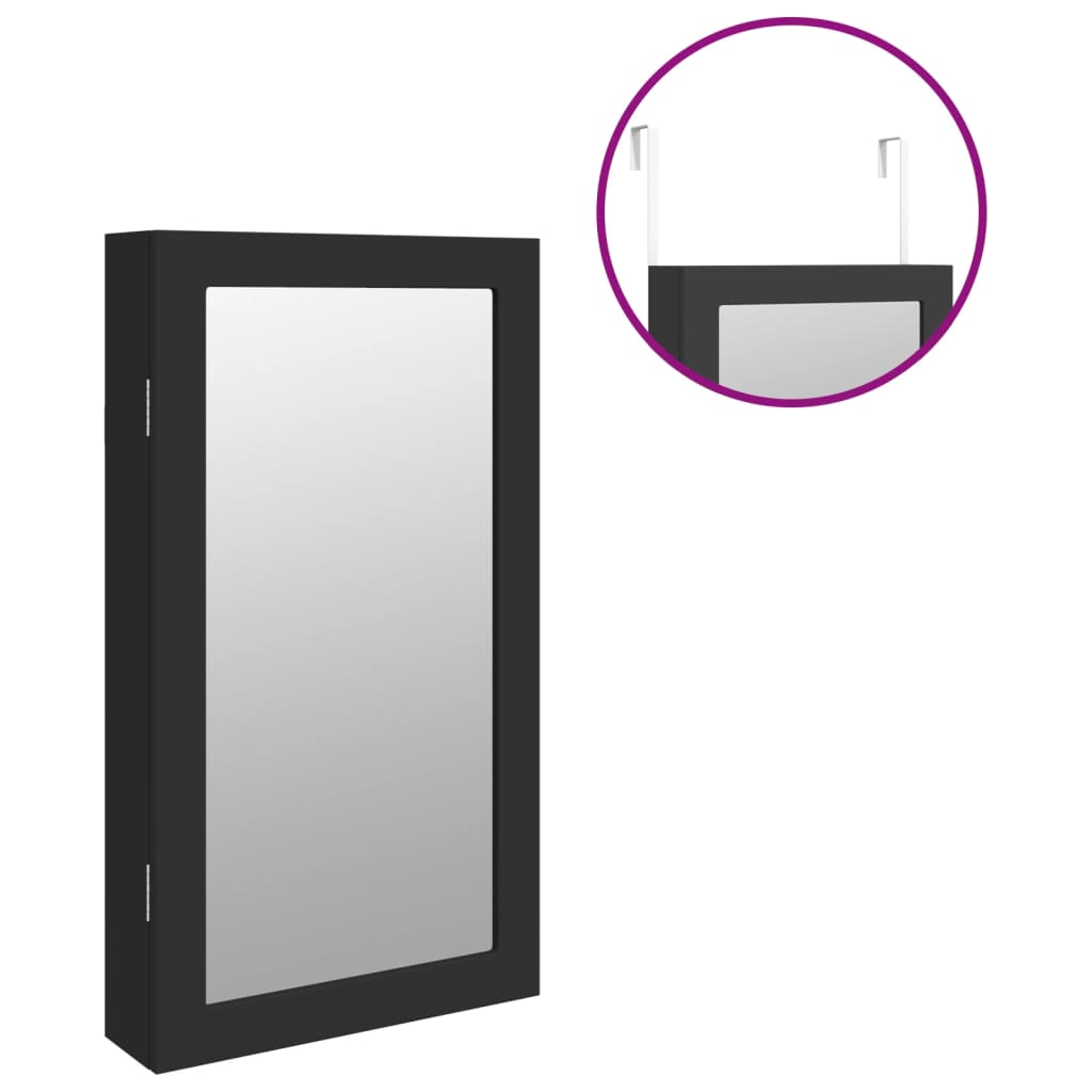 vidaXL Armadio Portagioie a Specchio con Luci LED a Parete Nero