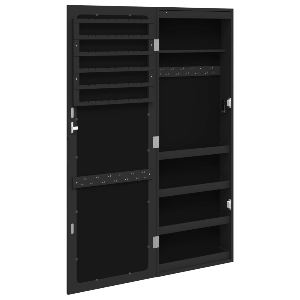 vidaXL Armadio Portagioie a Specchio con Luci LED a Parete Nero