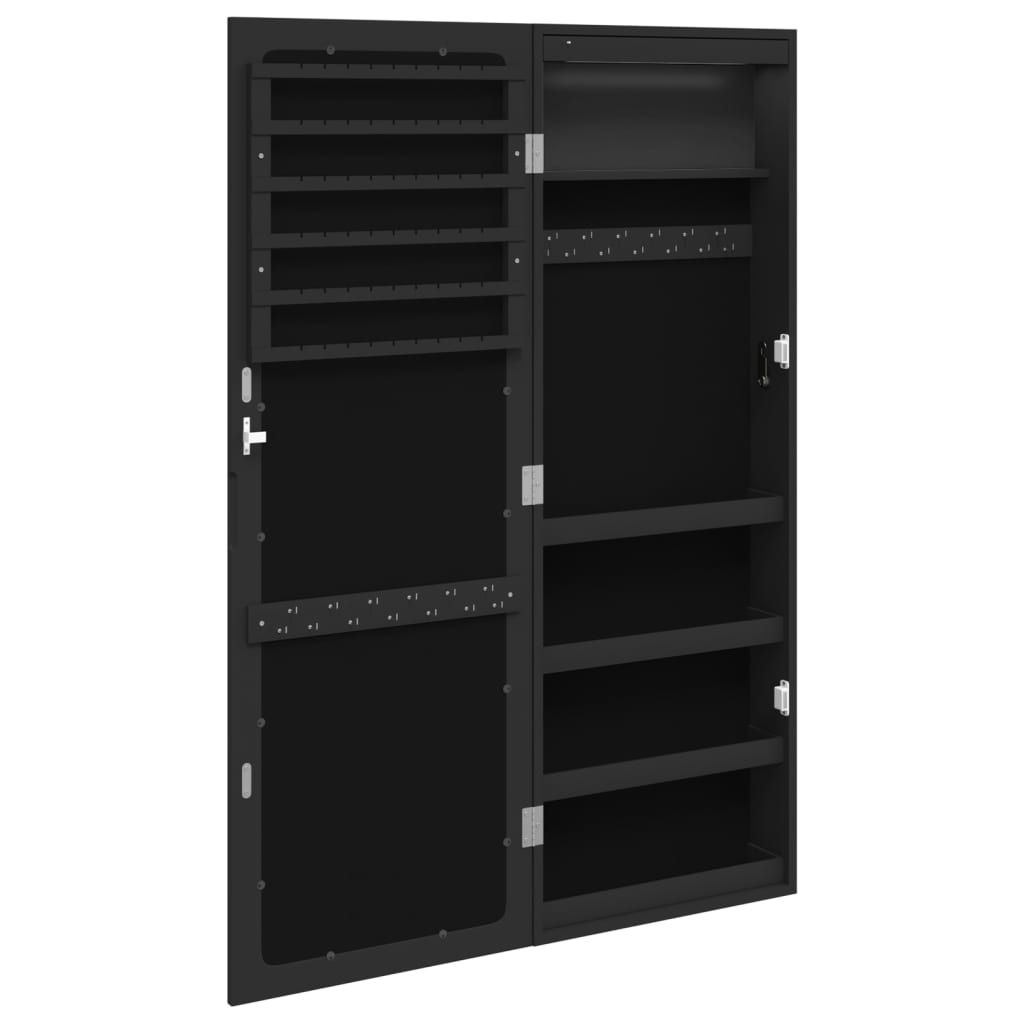 vidaXL Armadio Portagioie a Specchio con Luci LED a Parete Nero