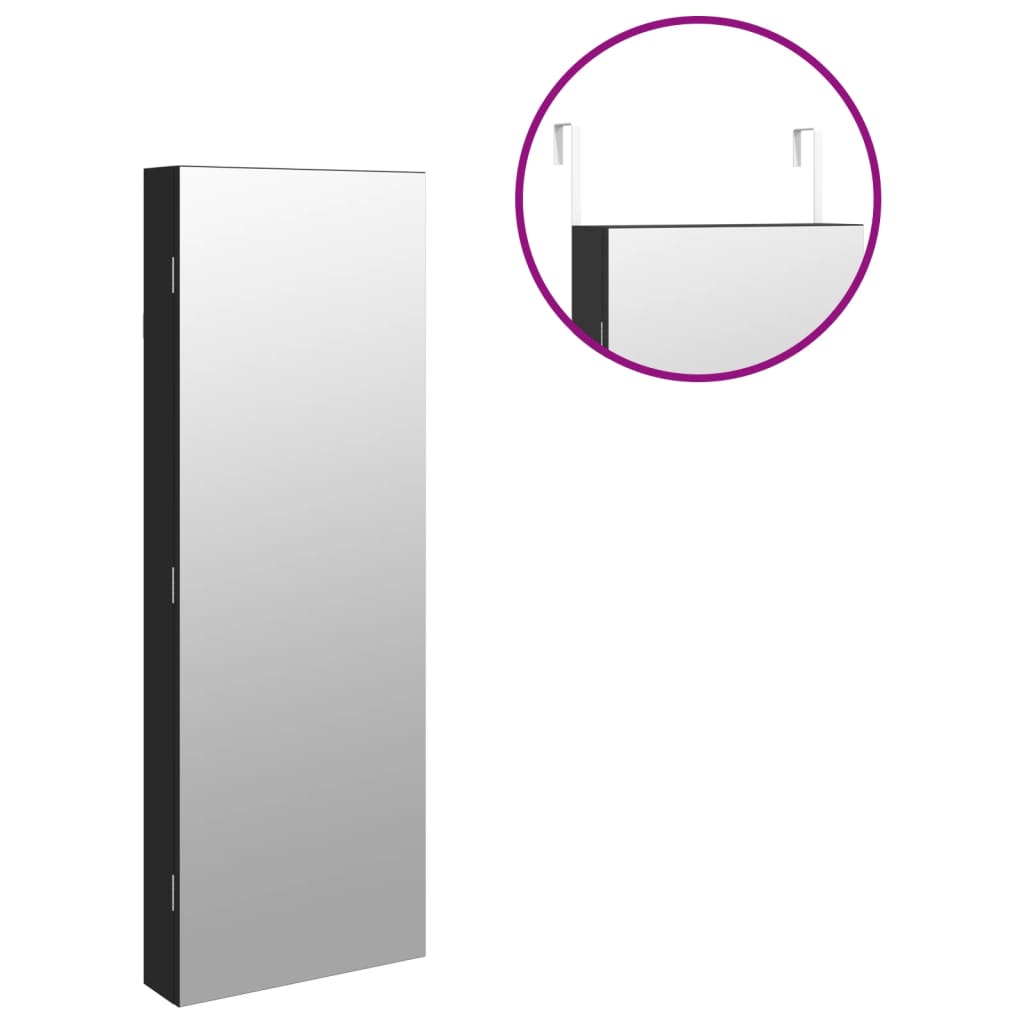 vidaXL Armadio Portagioie a Specchio con Luci LED a Parete Nero