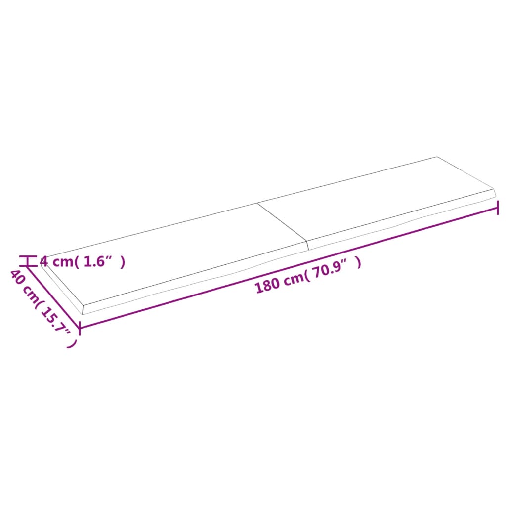 vidaXL Ripiano Marrone Scuro 180x40x(2-4) cm Massello Rovere Trattato