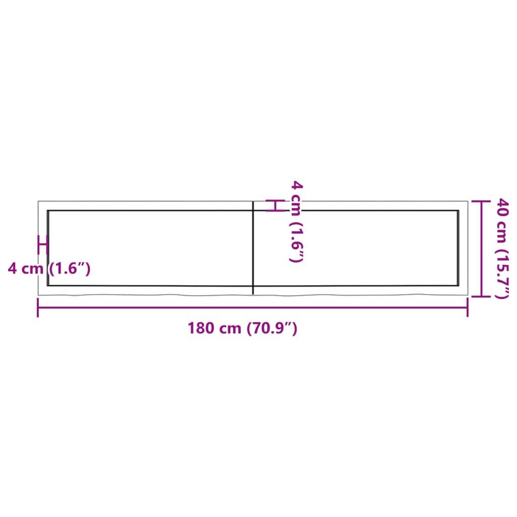 vidaXL Ripiano Marrone Scuro 180x40x(2-4) cm Massello Rovere Trattato